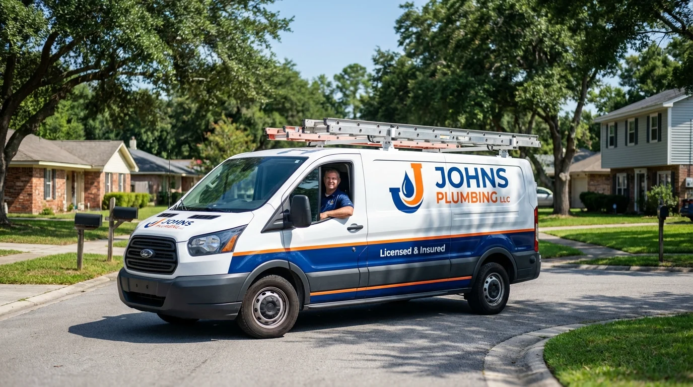 Johns Plumbing LLC service van in Portage, PA