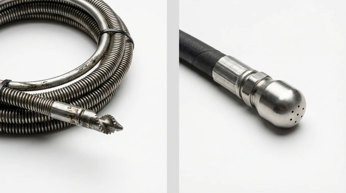 Drain snake cable and hydro jetting nozzle used for drain cleaning in Portage, PA