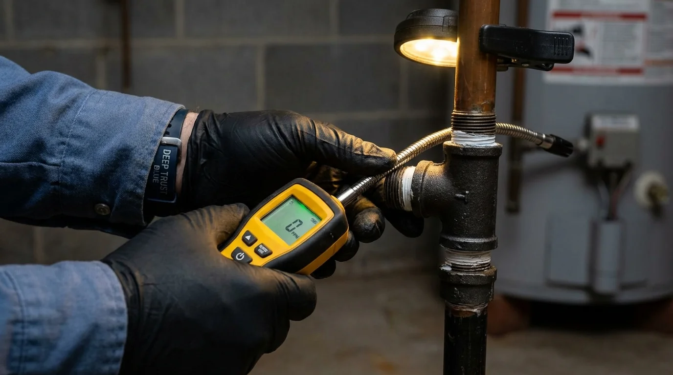 Gas leak detection with electronic sniffer by Johns Plumbing LLC in Portage