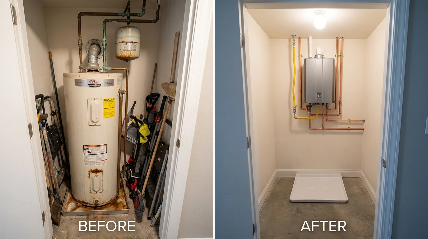 Tank water heater versus wall-mounted tankless unit comparison for Portage, PA homeowners