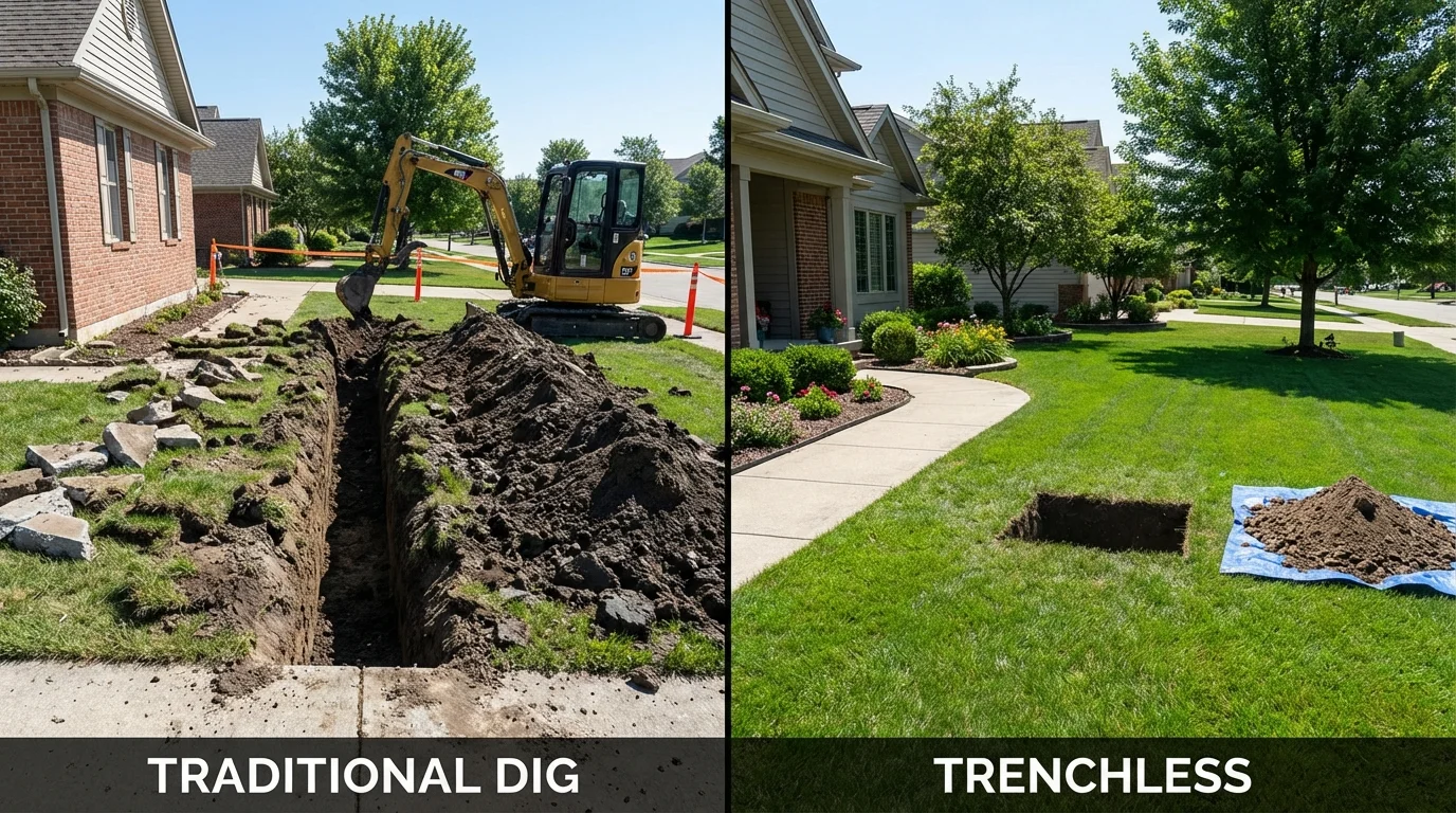 Trenchless sewer repair with minimal yard damage versus traditional excavation in Portage, PA